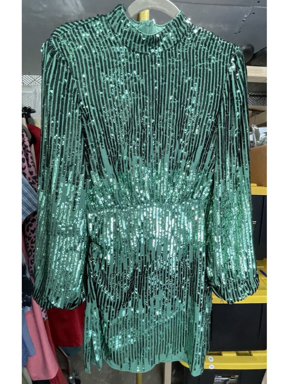 Rixo London Samantha Dress Green Sequin Festive Mini Long Sleeve Back Zip S (6)